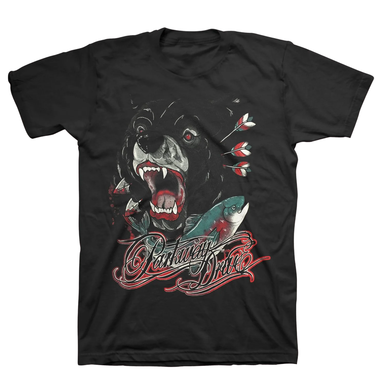 Bear And Salmon T-Shirt (Black)
