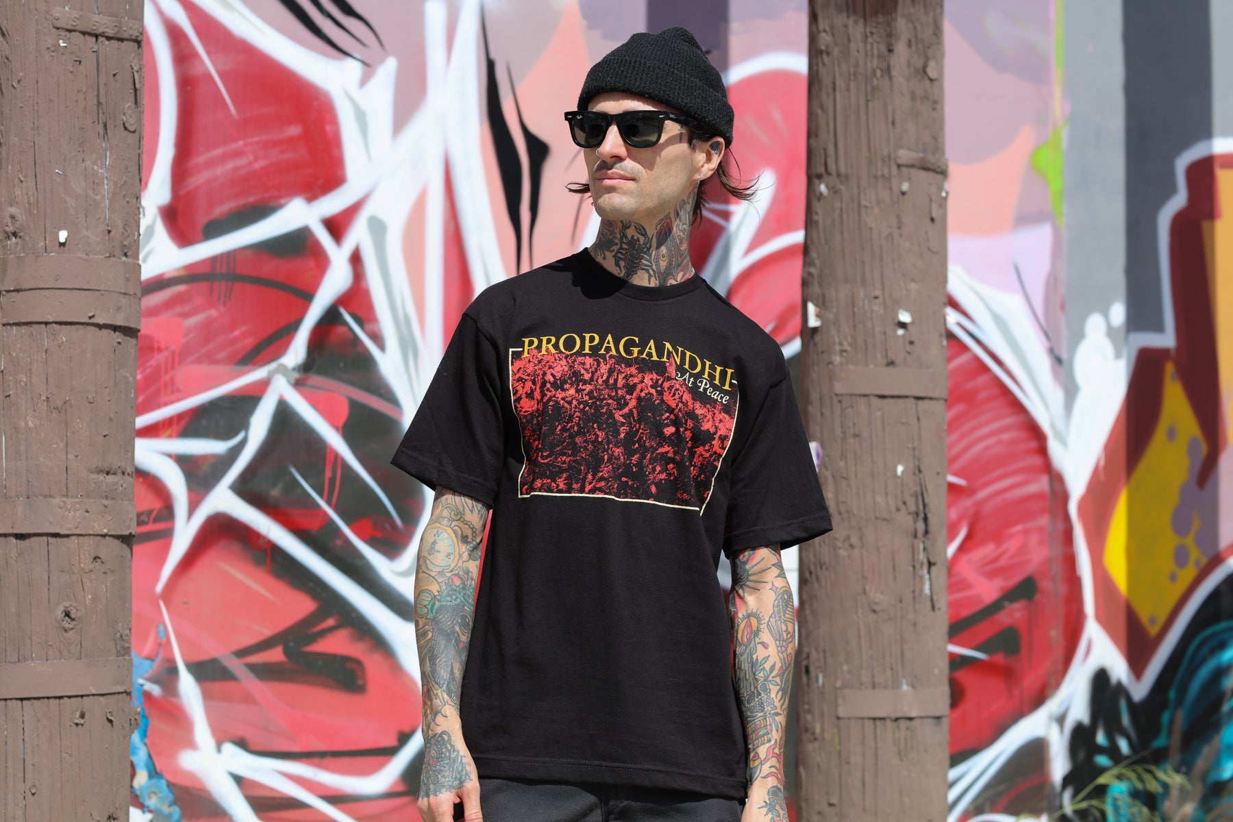 At Peace Album T-Shirt (Black) on Model A