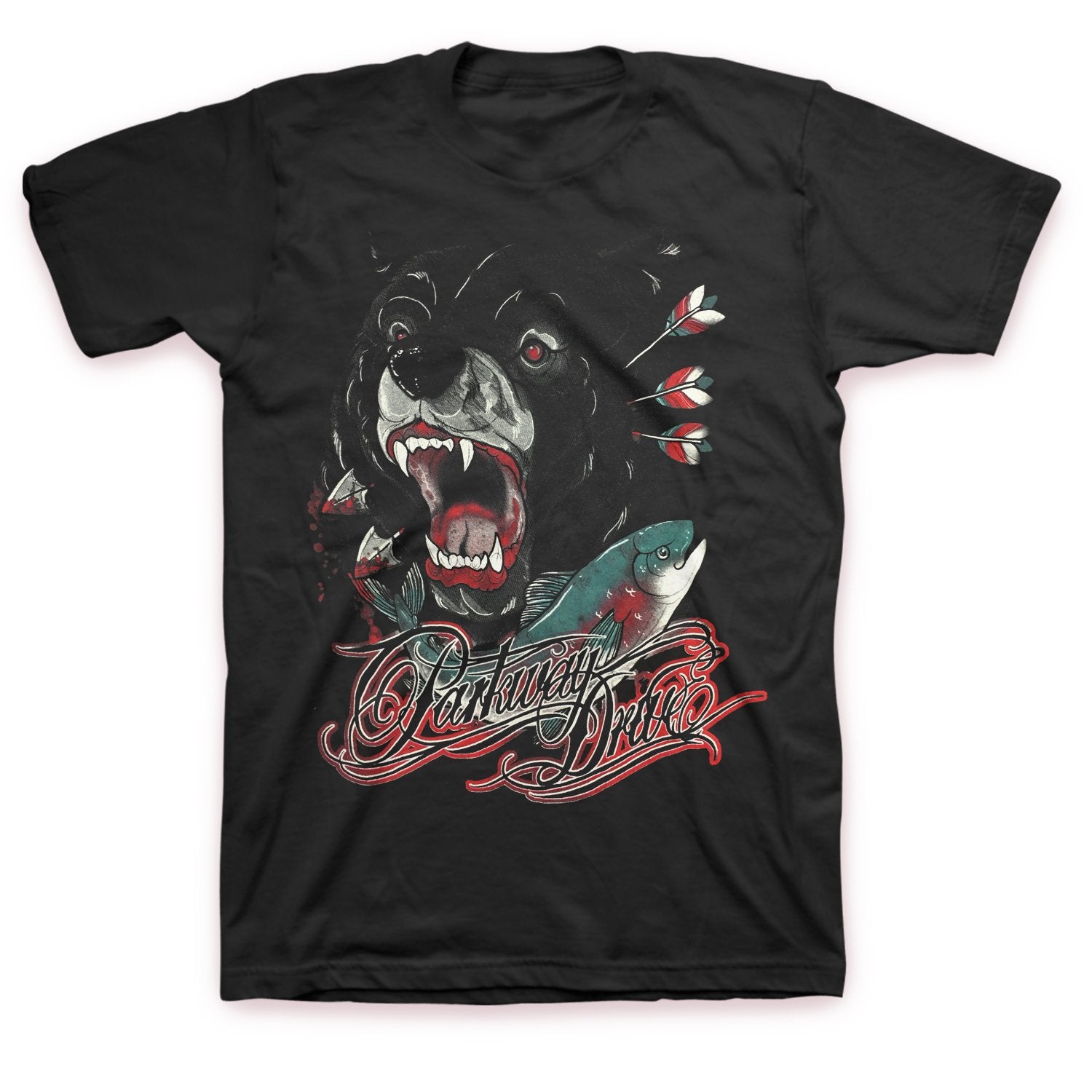 Bear And Salmon T-Shirt (Black)