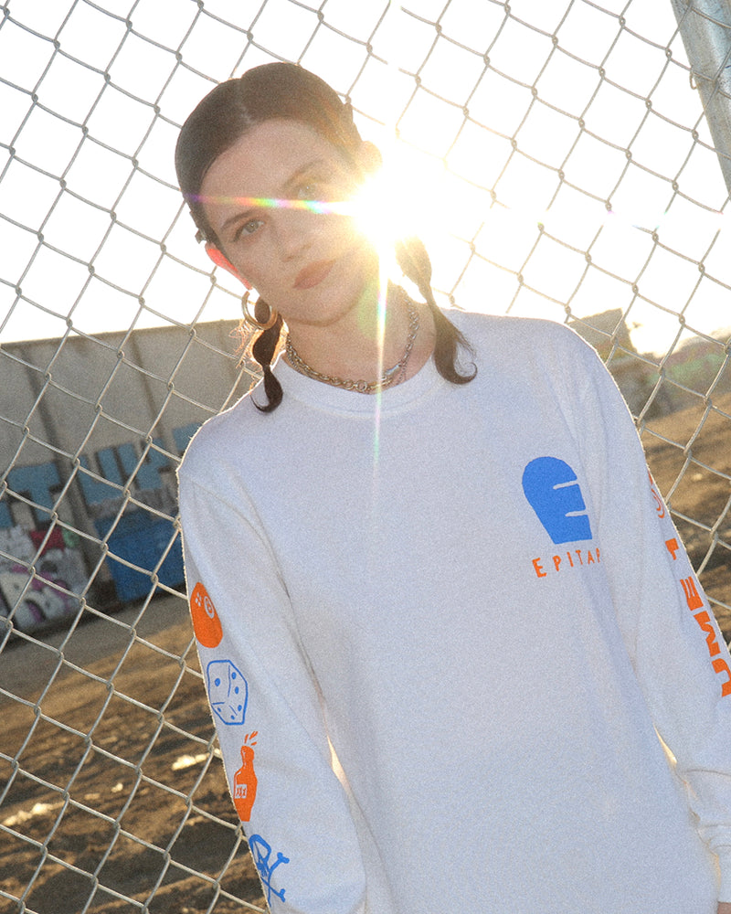 Punk-O-Rama Logo Long Sleeve (White) on Model