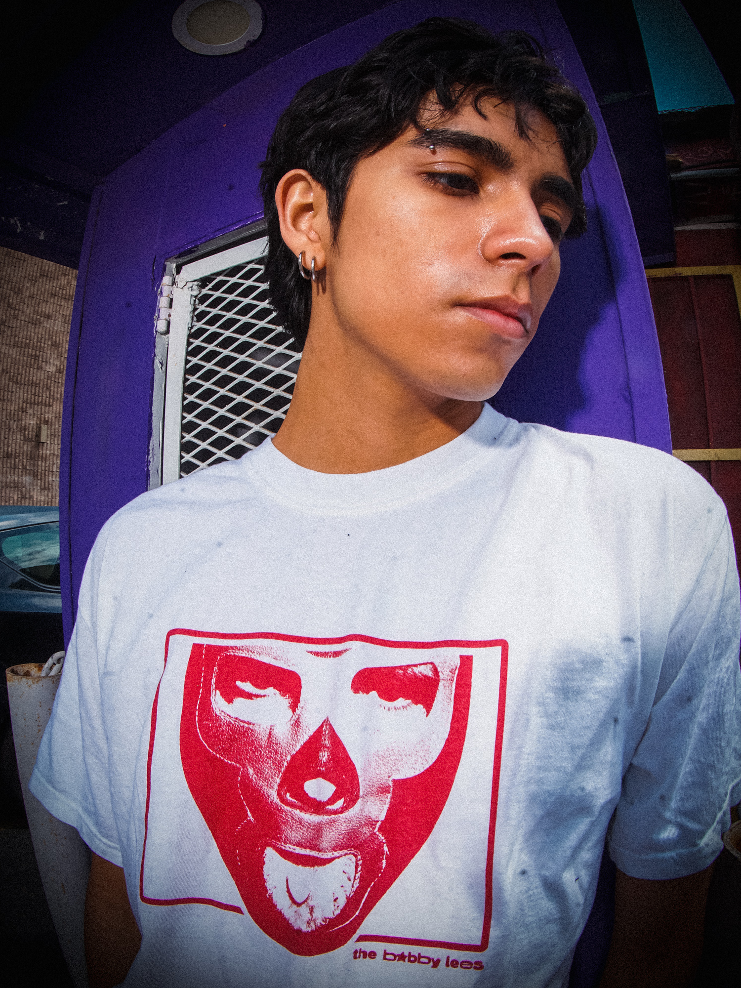 Model wearing Wrestler T-Shirt (White)