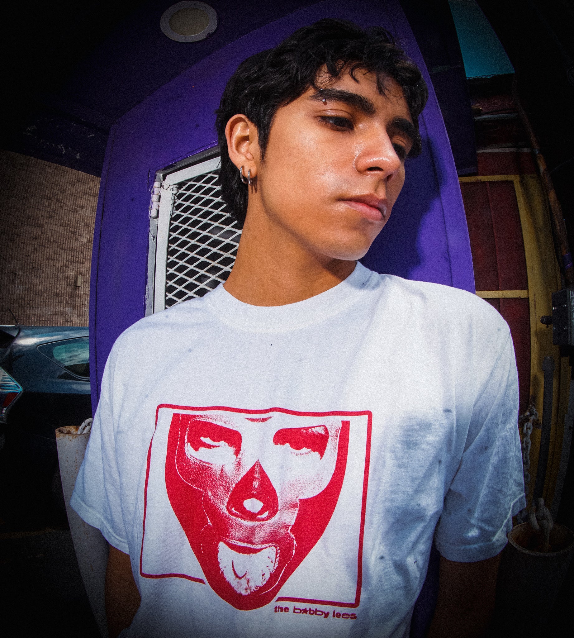 Model wearing Wrestler T-Shirt (White)