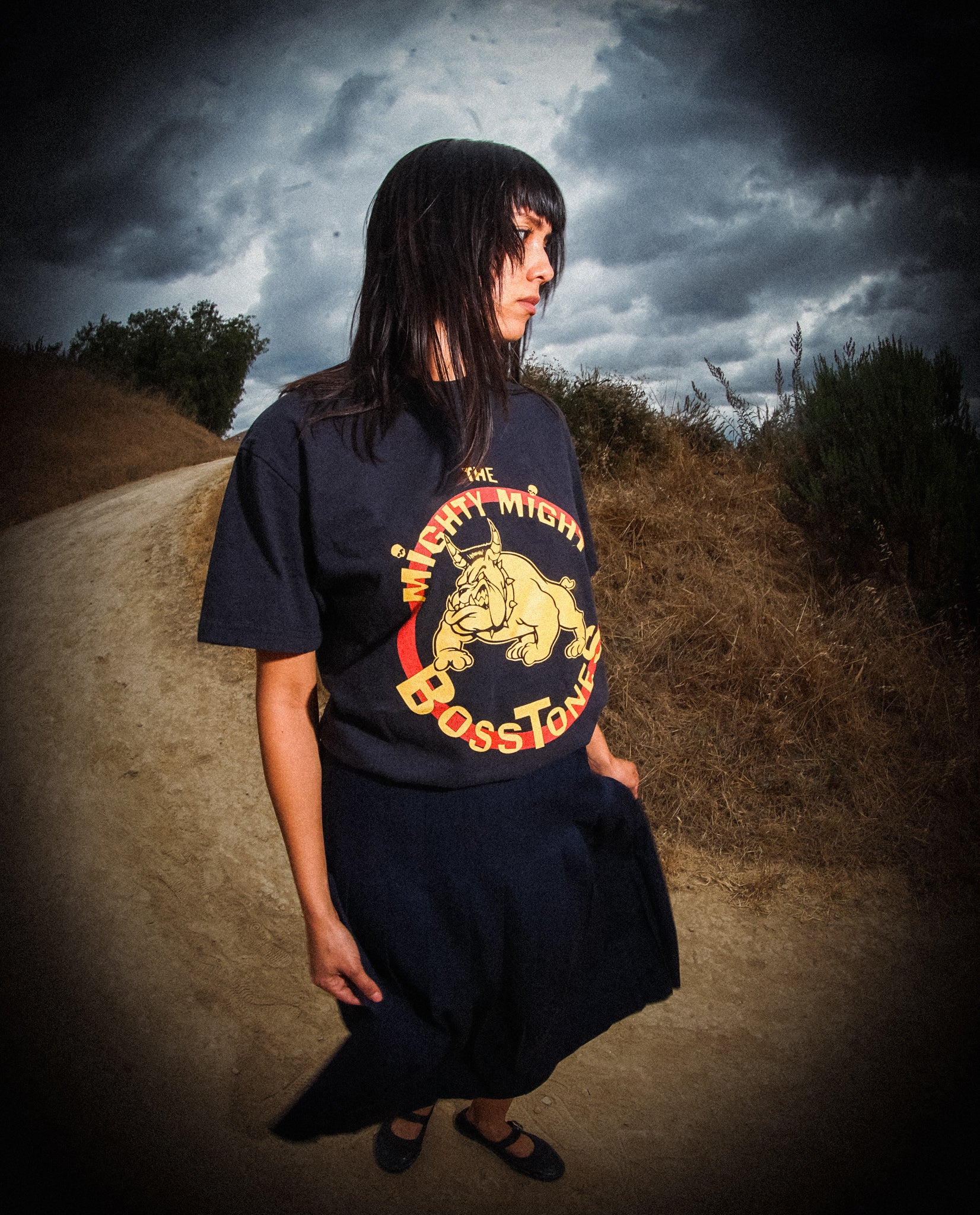 Model wearing Bulldog Logo Tee (Black)