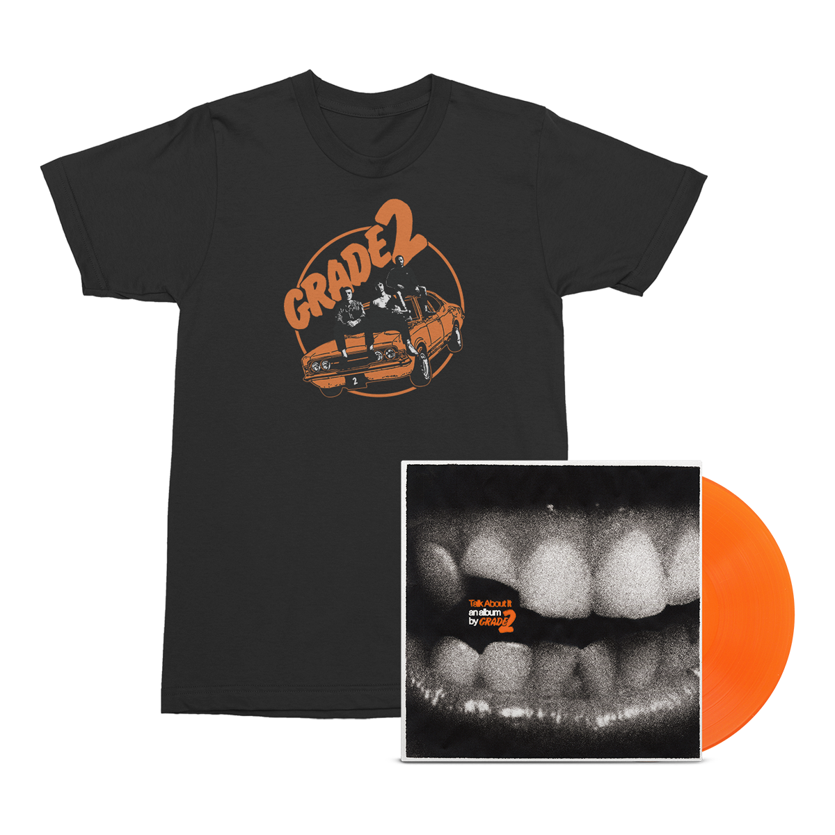 Talk About It LP (Translucent Orange) + Car T-Shirt (Black) Bundle
