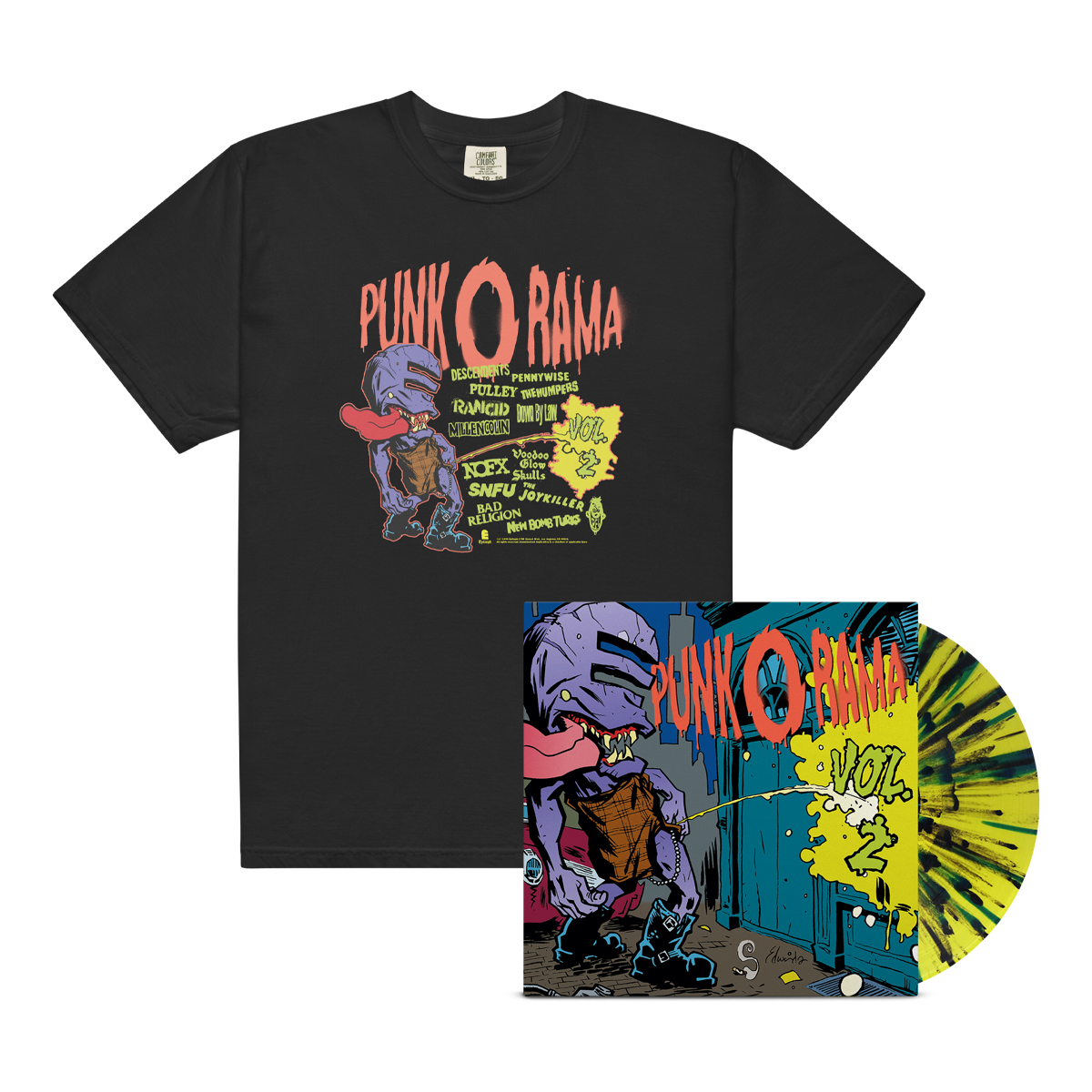 Punk-O-Rama Vol. 2 LP (Eggbert Piss Splatter) + Punk-O-Rama Vol. 2 T-Shirt (Black) Bundle